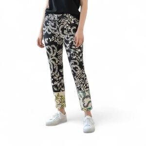 Zara Black & Cream Floral Cotton Ankle Pants